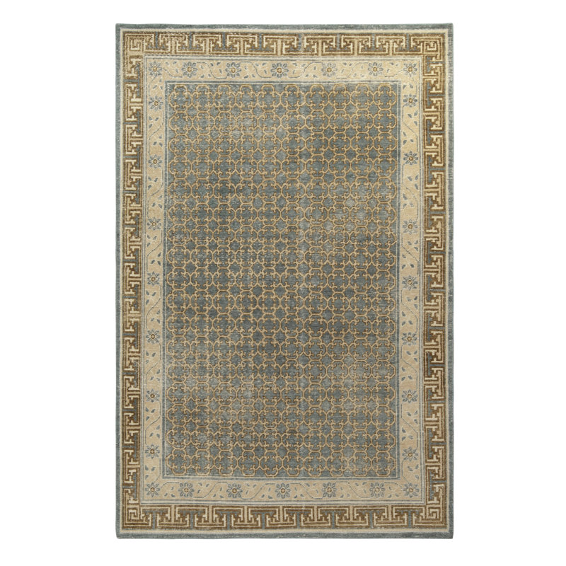 Distressed Homage Hand Knotted Wool Geometric Area Rug, Rectangle 12' x 15'