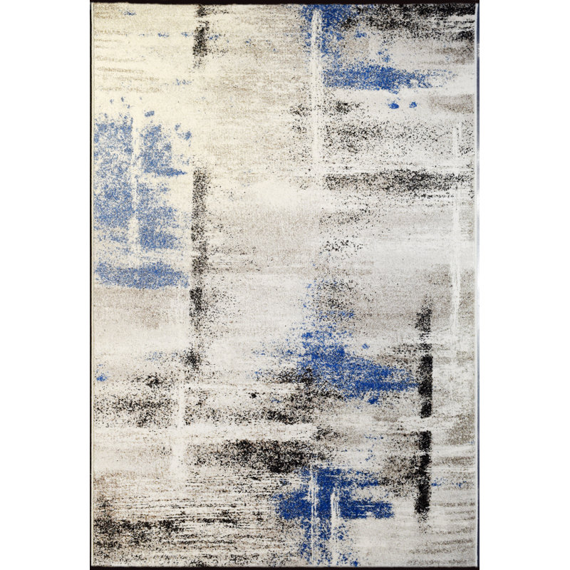 Tapis ivoire / bleu Jahnna, Rectangle 2 pi x 3 pi 11 po