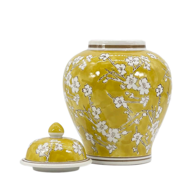 Handmade Ceramic Ginger Jar, 12" H x 8.2" W x 8.2" D, Yellow