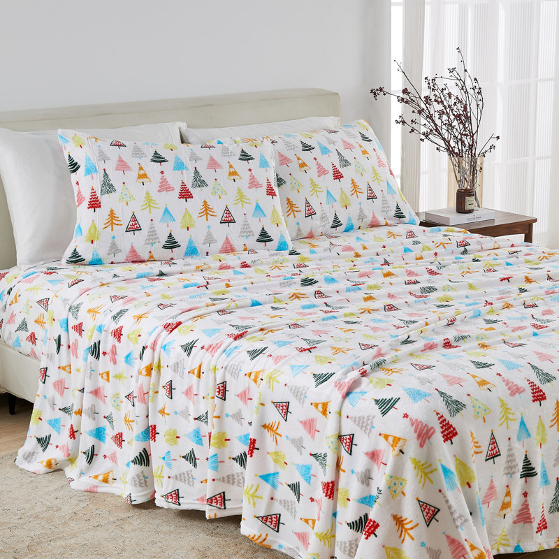 Ultra Soft Micro Plush Velvet Printed Sheet Sets, Twin Sheet w/ 1 Fitted Sheet&1 Pillowcase
