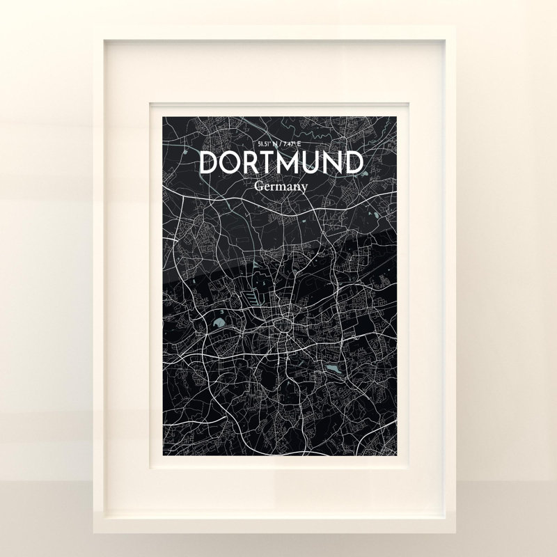 Dortmund City Map in Midnight 1 Piece Wall Art, 24cm H x 18cm W x 0.05cm D