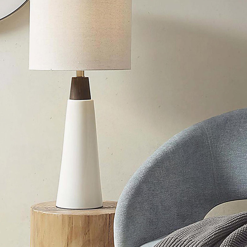Triangular Ceramic and Wood Table Lamp
