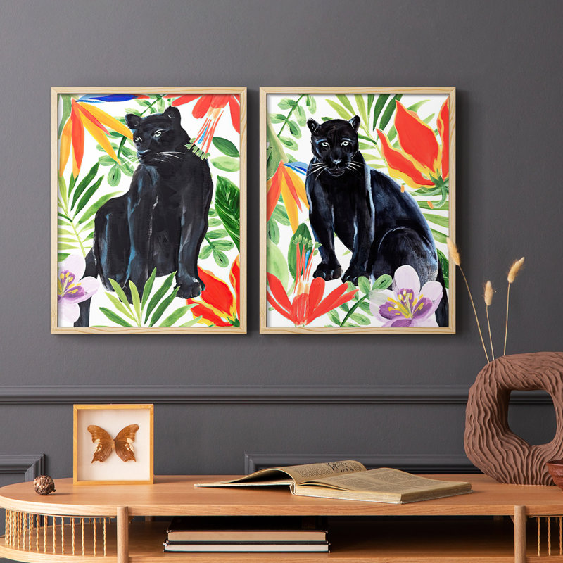 «Panther's Paradise I», reproduction encadrée de qualité supérieure - prête à être accrochée - aucun clou requis - aucun clou requis