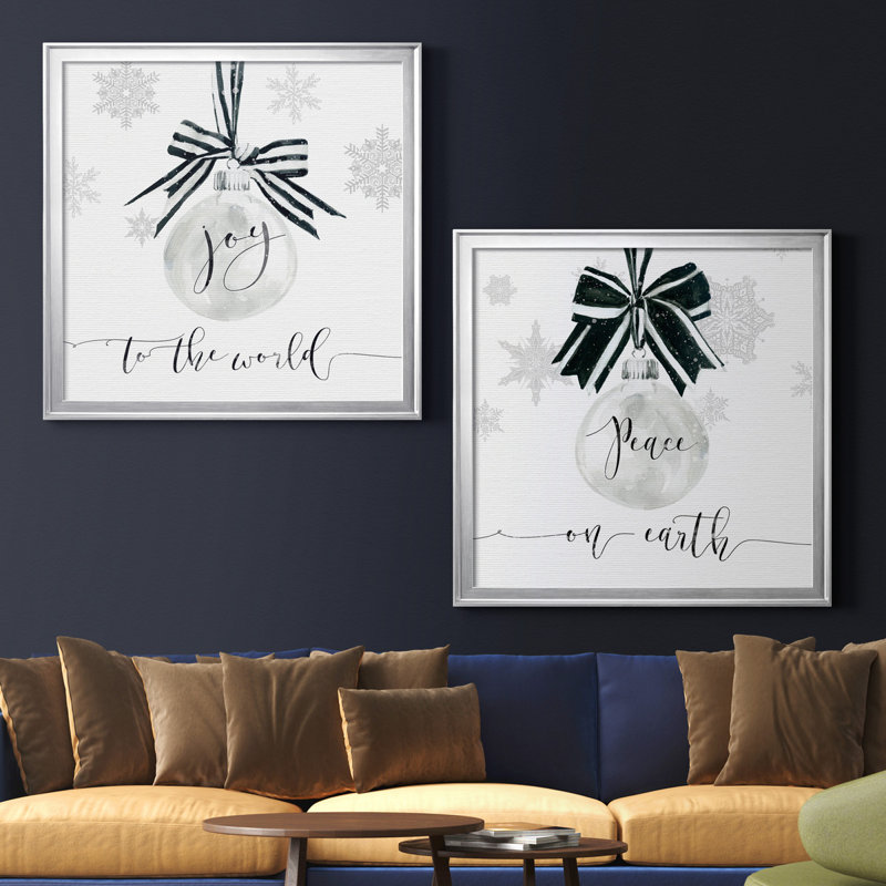 Joy Joy Ornament - ensemble de 2 reproductions d'art textuel, H 26,5 po x l 53 po x P 1,5 po, Toile encadrée argentée