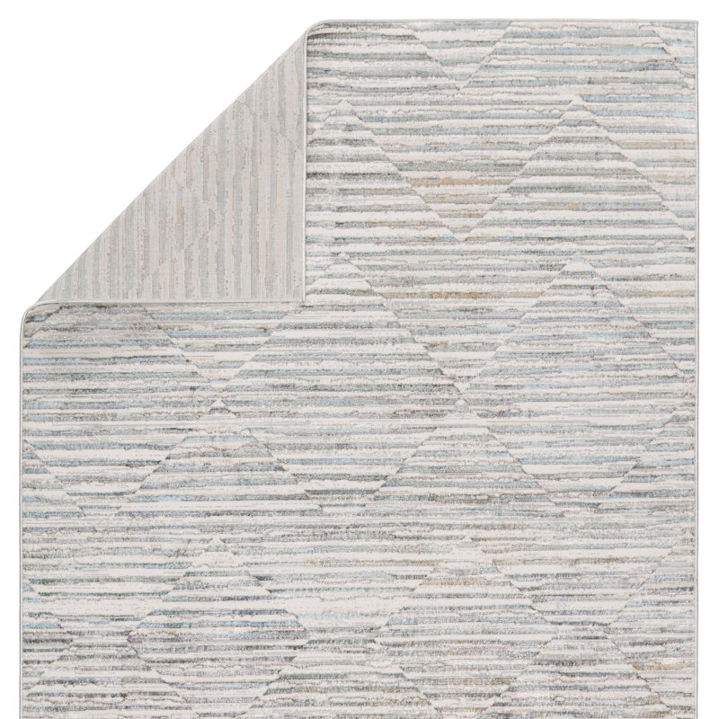 Tapis rayé gris / bleu clair Maranto, Tapis de couloir 2 pi 6 po x 10 pi