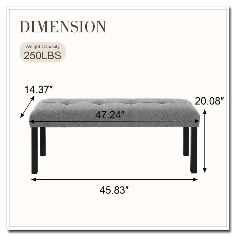 Modern Tufted Linen Dining Bench, Gray