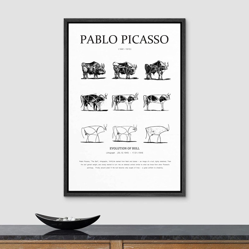 Pablo Picasso Black Framed Geometric Bull Canvas Print