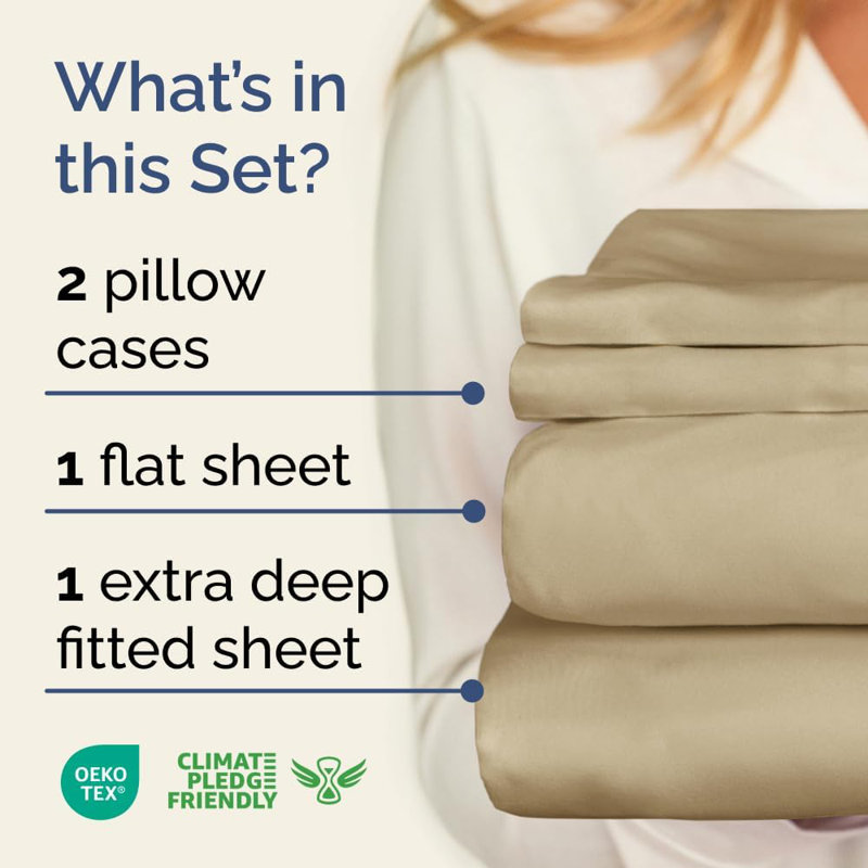 Extra Deep Pocket Sheet Set, Cooling & Breathable Bed Sheets, Soft Hotel Luxury Bedding, Fits 18–24 Inch Mattress, Beige