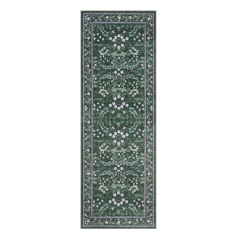 Modern Floral Machine Washable Rug for Living Room, Farmhouse Flower Soft Non Shedding Floor Covering with Non Slip TPR Backing, Indoor Foldable Low Pile Thin Mat