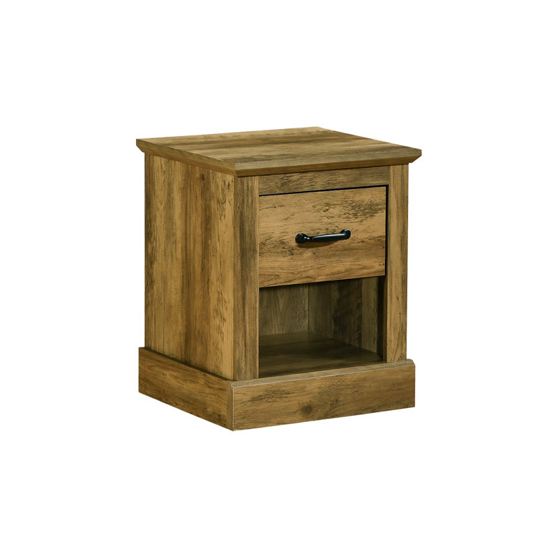 Table d'appoint de 21 po en stratifié de chêne brun foncé avec tiroir de rangement et tablette ouverte pour le salon