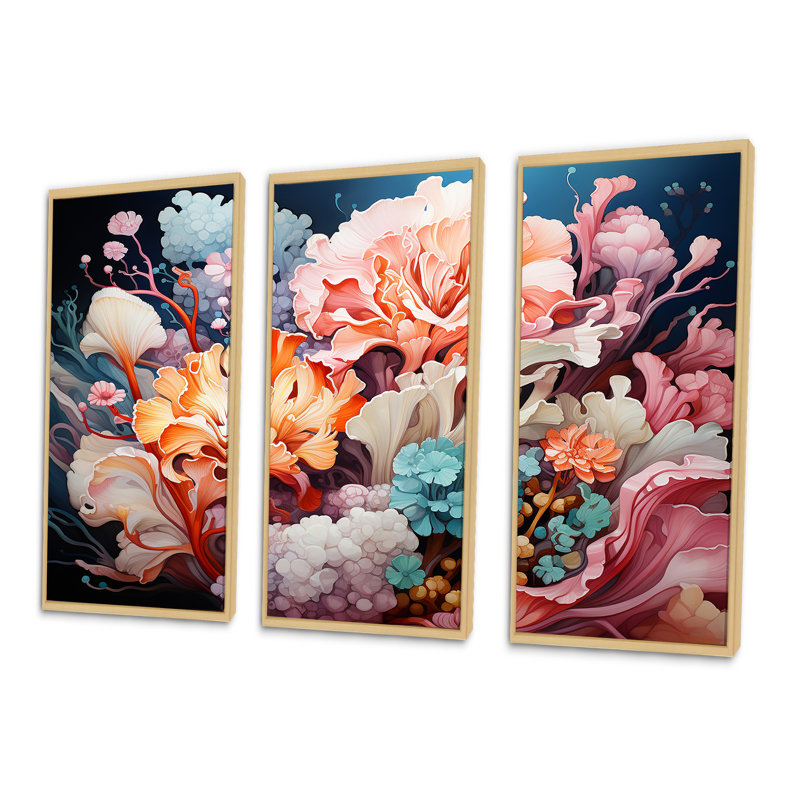 Ensemble de salon art mural rose anémone rose, Cadre naturel flottant, H 28 po x l 36 po x P 1 po