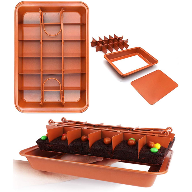 Moule à brownies avec séparateurs, plaque de cuisson à bords seulement, moule à brownies d'angle en acier inoxydable avec emporte-pièce, permet de réaliser 18 brownies prédécoupés (rouge)