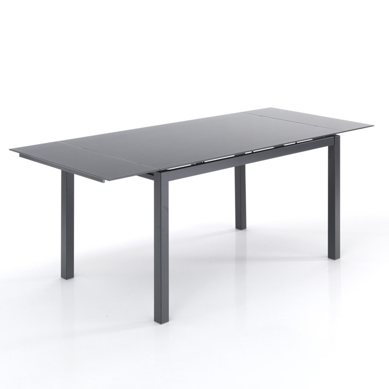 Dafne Glass Top Metal Base Dining Table, Grey