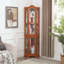 Vitrine de coin lumineuse avec portes et tablettes en verre trempé - rangement élégant en chêne pour le décor du salon et de la chambre à coucher-315110754