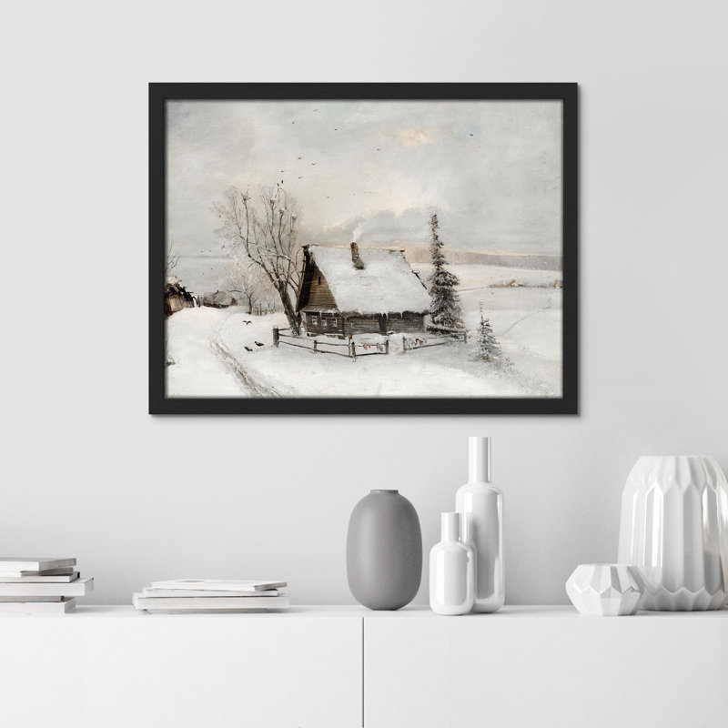 «Winter Snow Cabin» sur, Noir, H 8 po x l 10 po