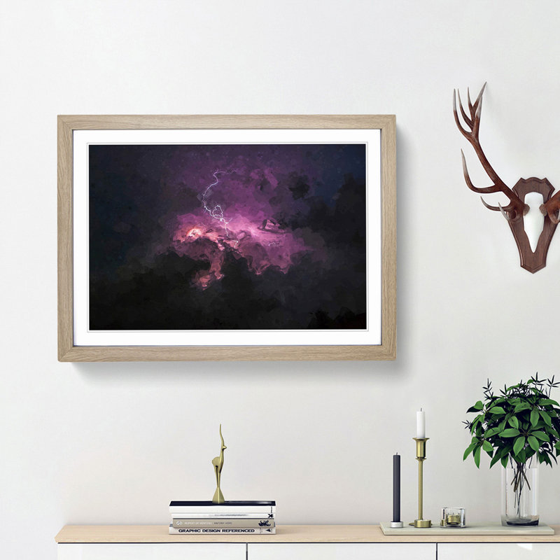 Lightning Storm in Abstract - Picture Frame Graphic Art Print, 62cm H x 87cm W x 2cm D, Oak Framed