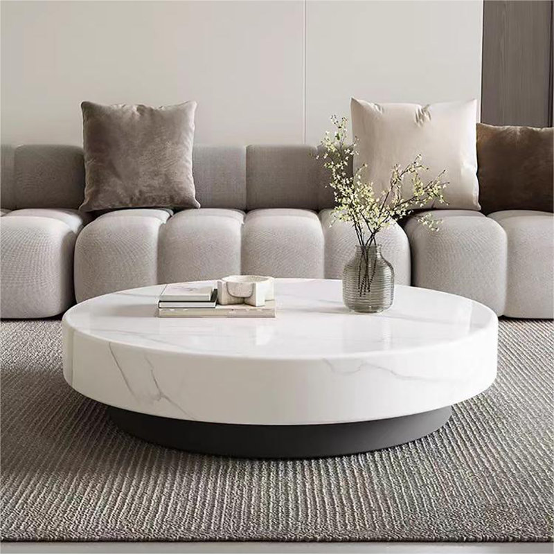 Premium round marble coffee table, 11.8" H x 31.5" L x 31.5" W