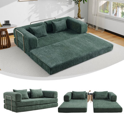 5-in-1 Convertible Folding Sofa Bed, 79" Queen Chenille Boneless Couch with Removable Armrests, No Assembly Loveseat Sleeper Sofa, Modular Futon Couch for Living Room & Bedroom