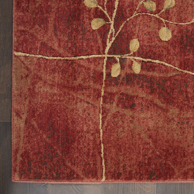 Tapis à motif floral rouge flamme / brun Arnim, Tapis de couloir 2 pi x 5 pi 9 po