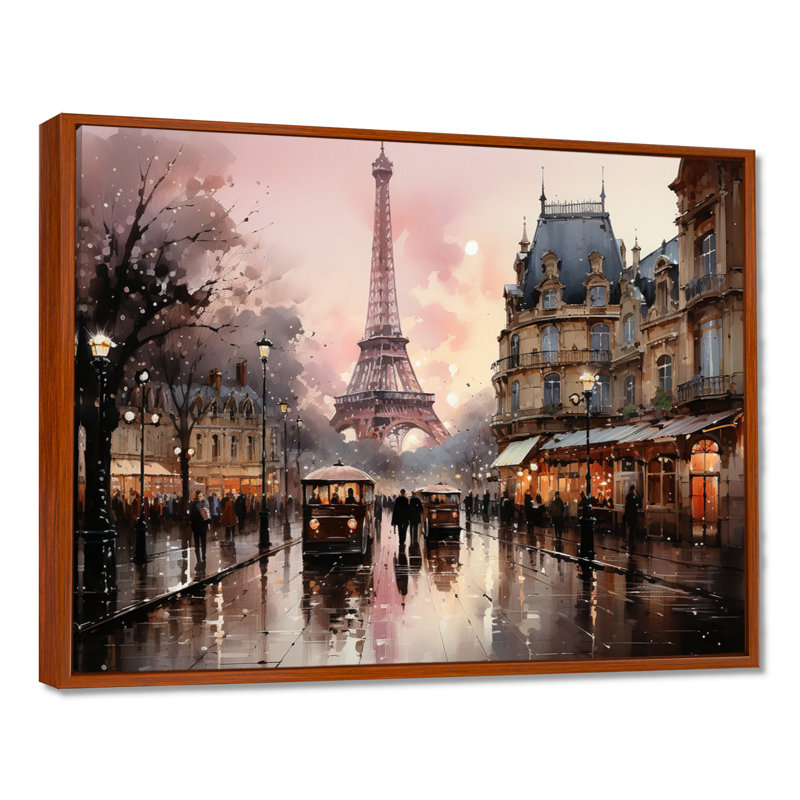 «Pink Twilight Rendezvous In Paris I», art mural de Paris pour le salon, H 12 po x l 20 po, Brun