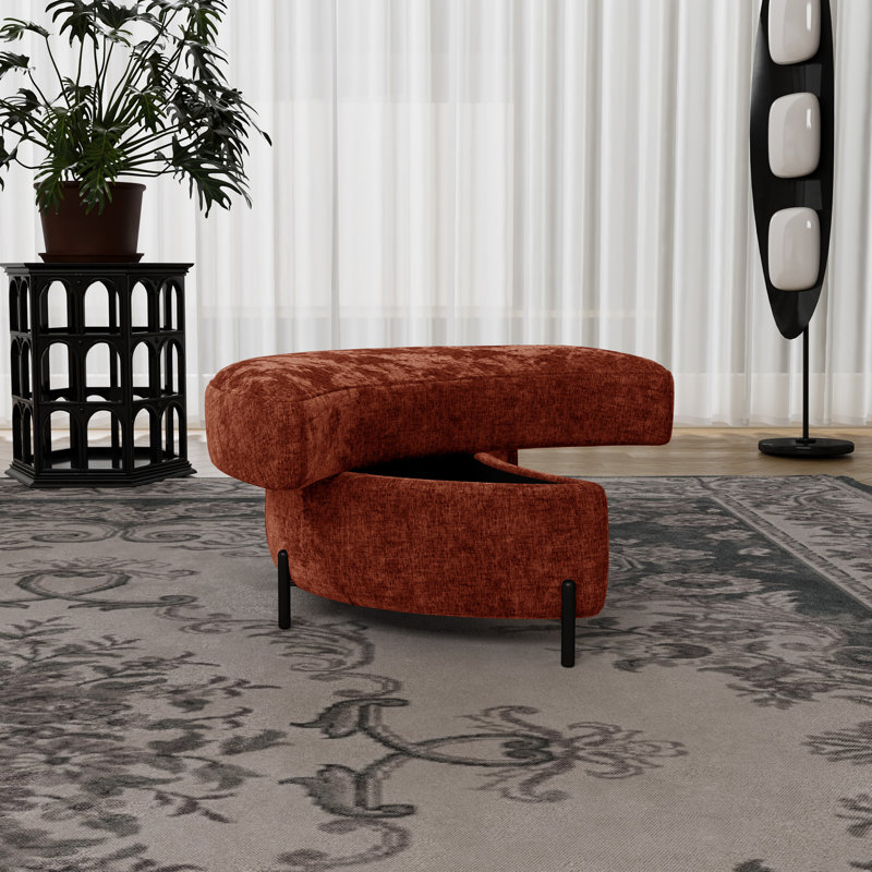 Repose-pieds rembourré demi-lune avec rangement, Chenille terre cuite