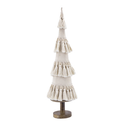 D5.3X22" Fringes Embellished Cone With Wooden Base