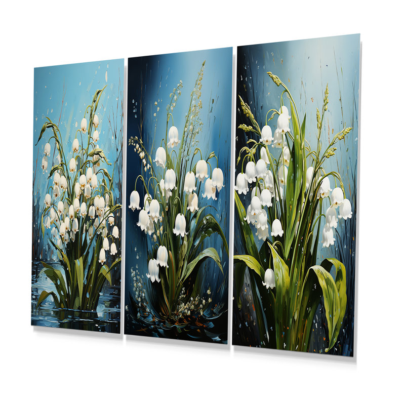 Green Snowdrops Winter Purity - Snowdrops Metal Wall Art Living Room Set Of 3, 28" H x 36" W