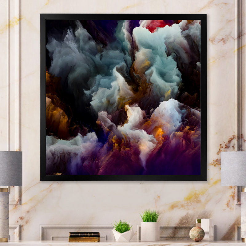 Liquide Atmospherique Turbulence - Décoration murale moderne en bois, Cadre photo noir, H 30 po x l 30 po x P 1 po