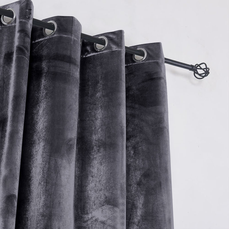 Pownal Crushed Velvet Eyelet Sheer Living Room Curtains, 228 x 228cm, Charcoal