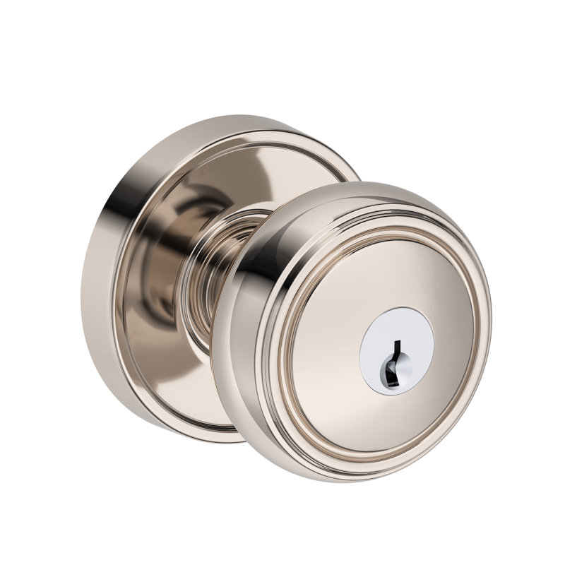 Bremerton Keyed Entry Knob with Recessed Round Rose in Matte Black, Polished Nickel