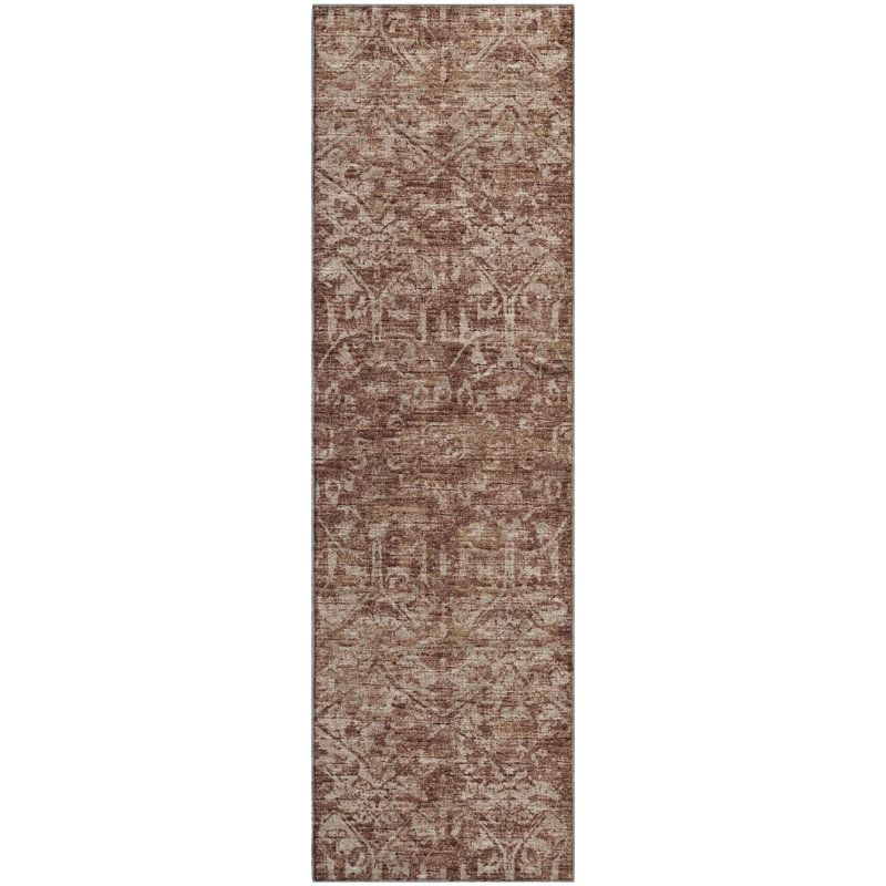 Premium Machine Washable Mayfield AMF40 Oriental Rug, 2'3" x 7'6" Runner, Chocolate