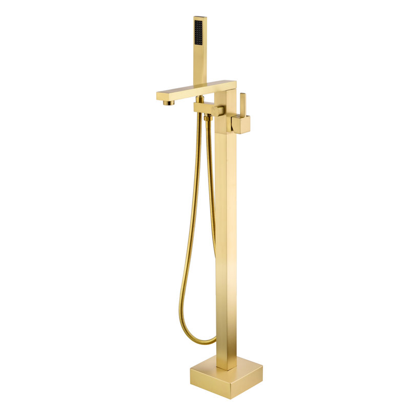 Robinet de baignoire sur pied avec douchette à main pour le bain Summit, robinet de baignoire pivotant à 360 °, or brossé