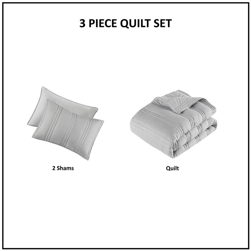 Dune Poly Gauze Quilt Set, King/Cal King Quilt + 2 King Shams, Grey