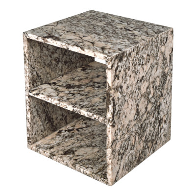 Sloane Modern 20" Genuine Beige Marble Square End Table with Open Shelf, Solid Glossy Stone Storage Side Accent Table for Living Room