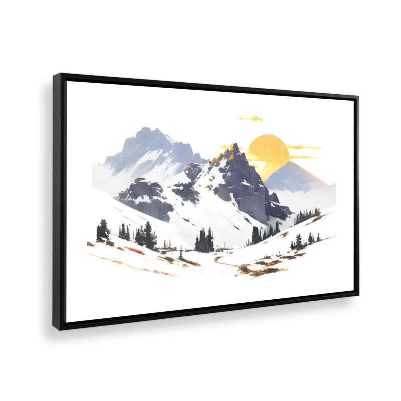 Impression sur toile Snowy Peaks at Sunrise, Cadre flottant noir satiné, H 32,75 po x l 48,75 po x P 1,75 po