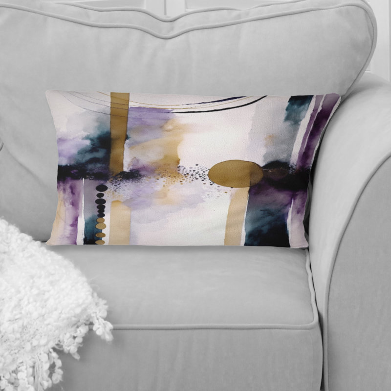 Abstrait géométrique mauve et doré II - Coussin décoratif à imprimé géométrique abstrait