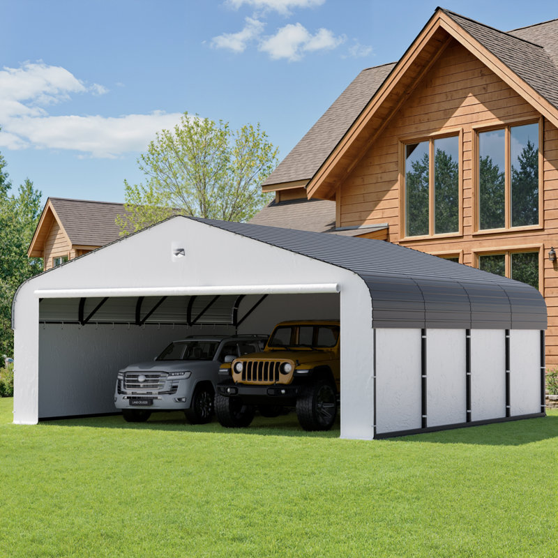20 Ft. W x 20 Ft. D Heavy-Duty Metal Carport with Galvanized Roof & Fabric Walls, Solar Light, All-Weather Outdoor Canopy Shelter Rated 35psf Snow