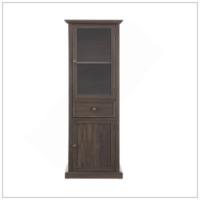 Modern Tall Storage Cabinet With Glass Doors & Shelves - Versatile Freestanding Sideboard With Drawer For Living Room, Kitchen, Dining Room, & Office - Brown Finish