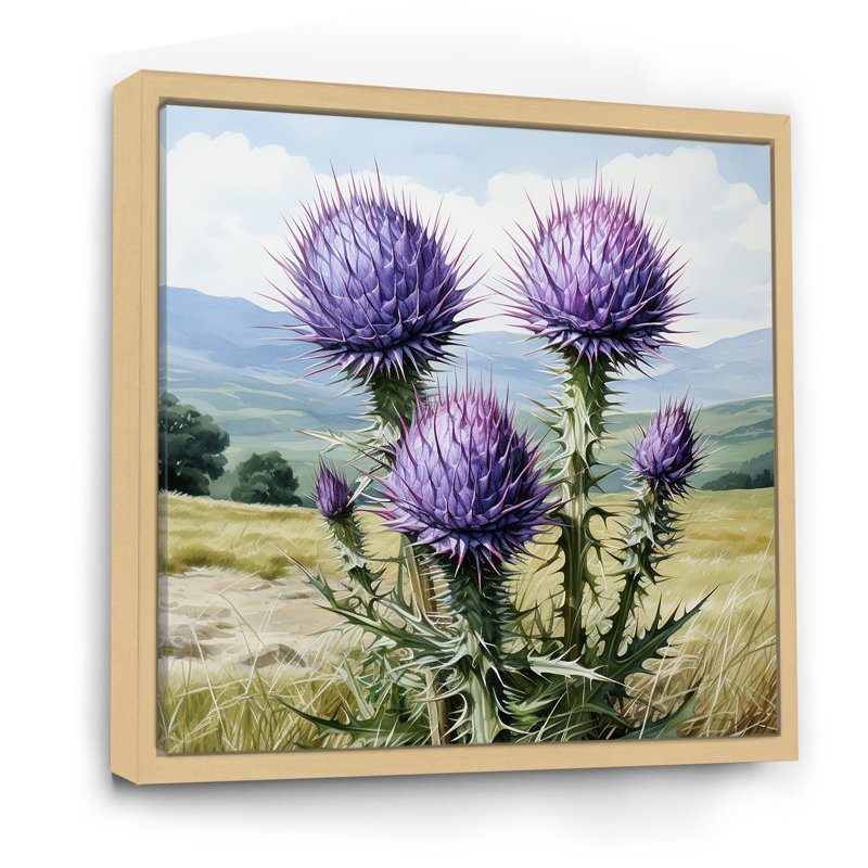 Champ de fleurs de chardon mauve - chardon, art mural, Brun, H 30 po x l 30 po