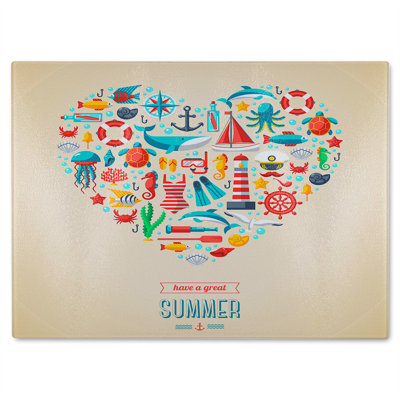Love Heart Of Sealife & Nautical Items Glass Chopping Board