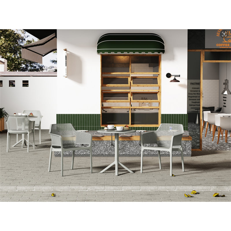 Ensemble bistro 3 pièces en plastique de qualité supérieure, résistant aux intempéries et empilable pour l'extérieur, Gris