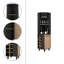 Armoire d'angle avec porte simple, deux tablettes, dix porte-bouteilles encastrés, deux tablettes intérieures, noir / pin