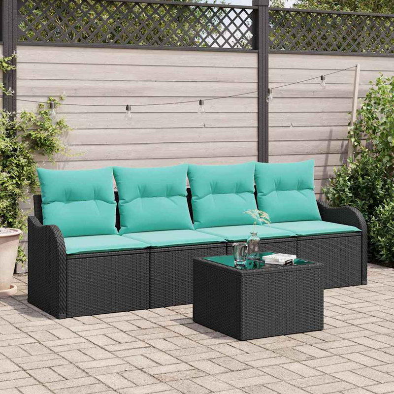  Ensemble de canapé de jardin 5 pièces noir et turquoise 55 x 55 x 37 cm