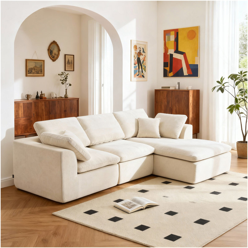 Canapé modulaire moderne en L avec méridienne, canapé modulaire compressé en velours côtelé de style minimaliste moderne, canapé-lit pour salon, chambre à coucher, lit confortable