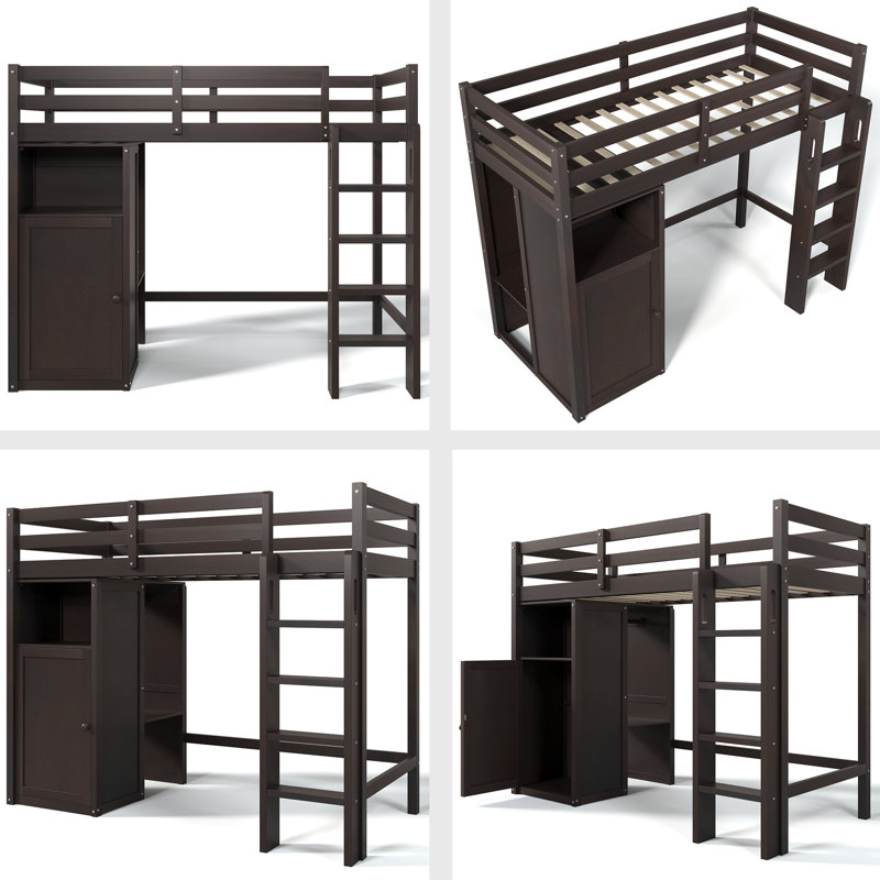 Lit mezzanine simple pour enfants Janitra, Espresso