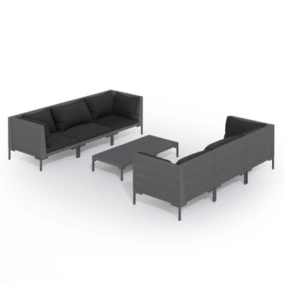Latitude Run 7 Piece Garden Lounge Set With Cushions Poly Rattan Dark Grey