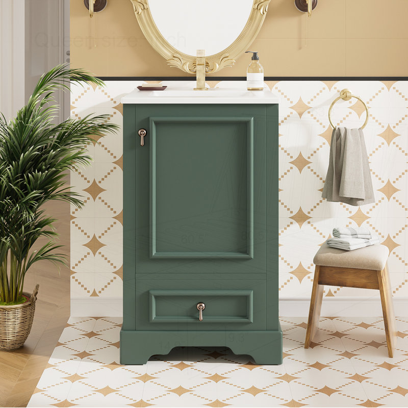Meuble-lavabo 20 po avec lavabo en céramique, Vert