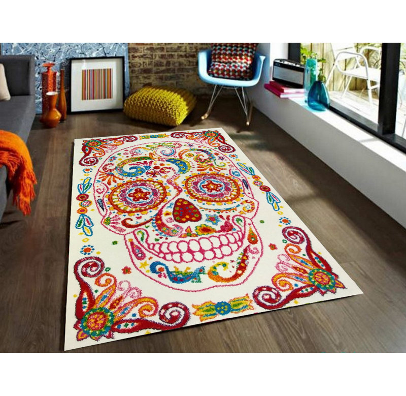 Tapis pour chambre d'enfant Happy Sugar Skull, Rectangle 5 pi 3 po x 7 pi 3 po