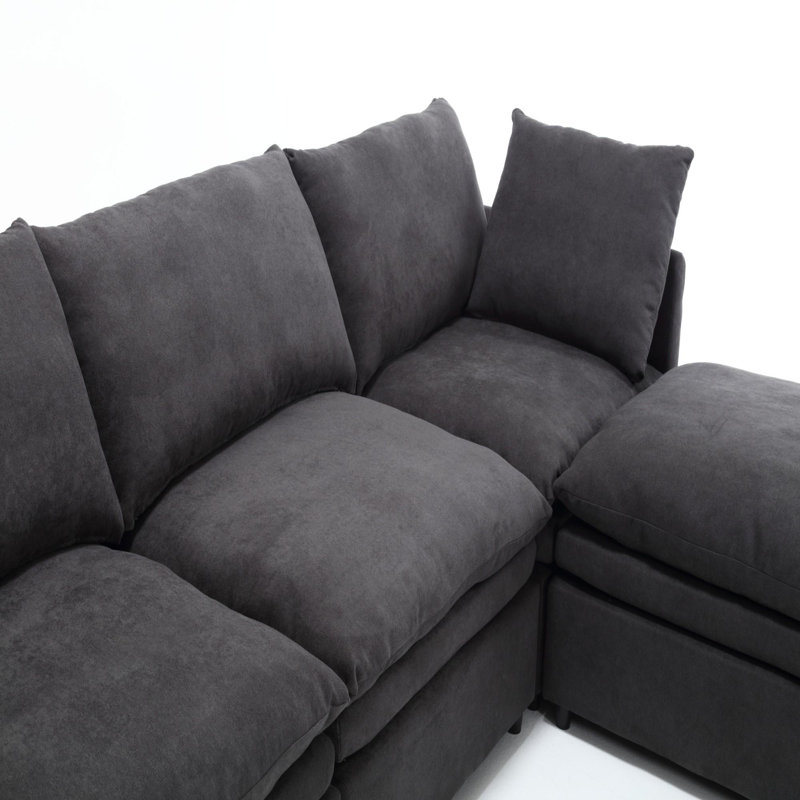 Canapé modulaire en polyester 5 places avec repose-pieds, Polyester gris foncé