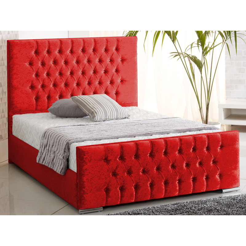 Lula Upholstered Bed, Single (3'), Red Crush Velvet